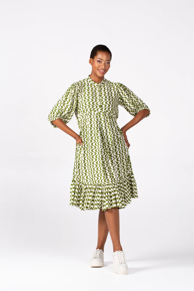 Colleen Eitzen Chartreuse/Cream Wave Print Tori Dress