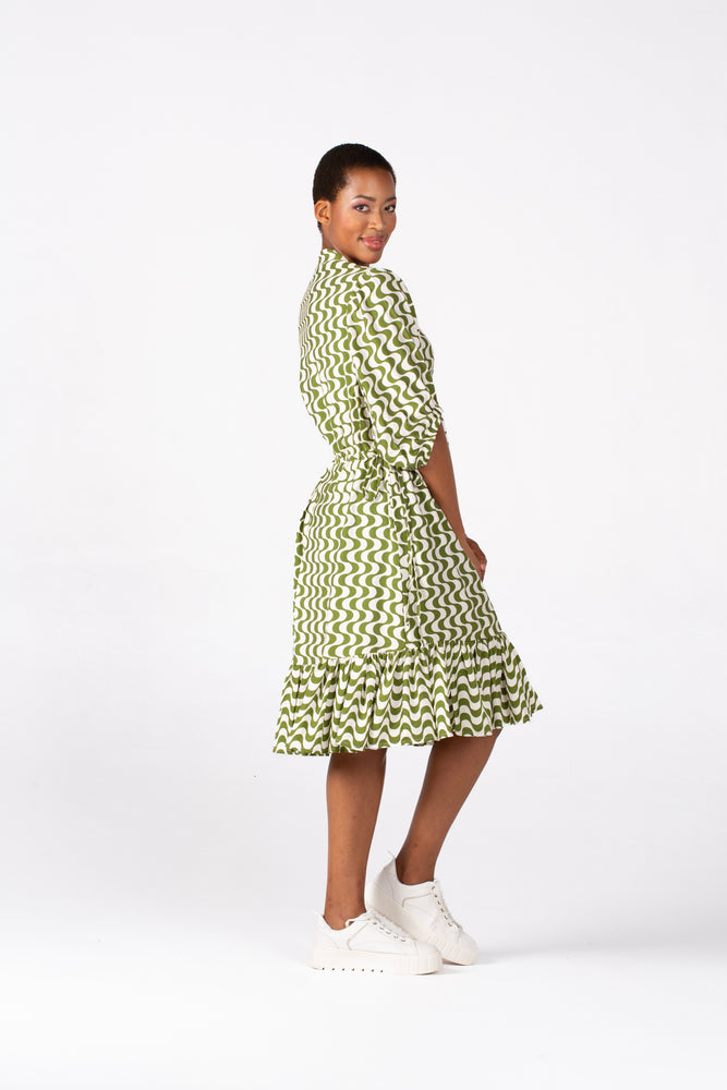 Colleen Eitzen Chartreuse/Cream Wave Print Tori Dress