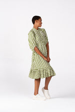 Colleen Eitzen Chartreuse/Cream Wave Print Tori Dress