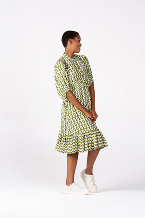 Colleen Eitzen Chartreuse/Cream Wave Print Tori Dress