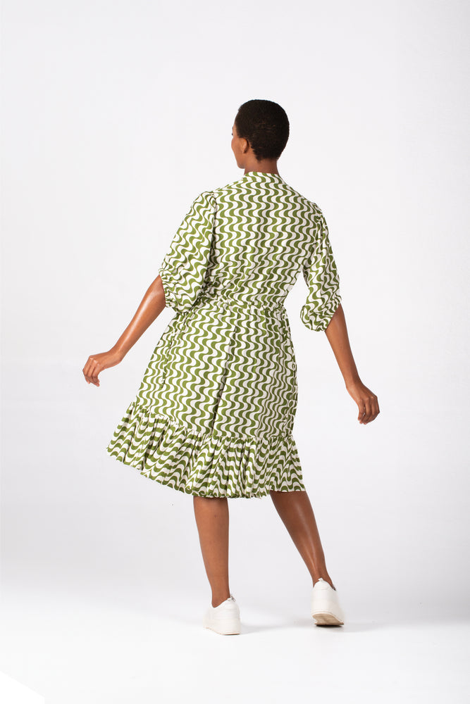 Colleen Eitzen Chartreuse/Cream Wave Print Tori Dress