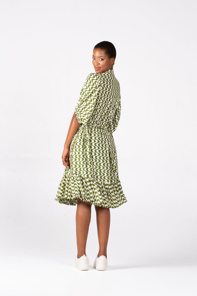 Colleen Eitzen Chartreuse/Cream Wave Print Tori Dress