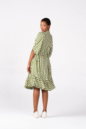 Colleen Eitzen Chartreuse/Cream Wave Print Tori Dress