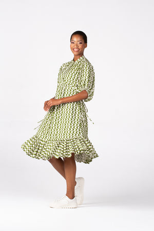 Colleen Eitzen Chartreuse/Cream Wave Print Tori Dress