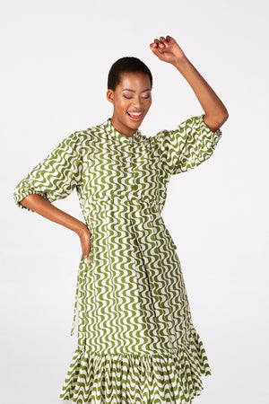 Colleen Eitzen Chartreuse/Cream Wave Print Tori Dress