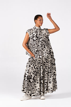 Colleen Eitzen Black/Cream Print Rayon Cat Top