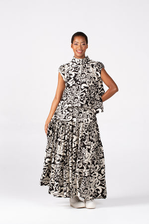 Colleen Eitzen Black/Cream Print Rayon Cat Top