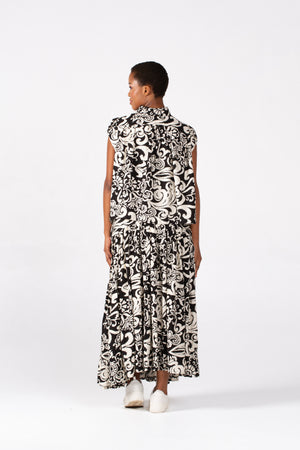 Colleen Eitzen Black/Cream Print Rayon Cat Top
