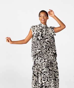 Colleen Eitzen Black/Cream Print Rayon Cat Top