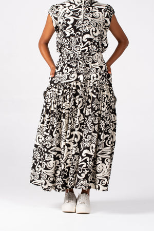 Colleen Eitzen Black/Cream Print Rayon Cat Skirt