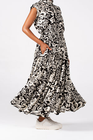 Colleen Eitzen Black/Cream Print Rayon Cat Skirt