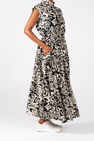 Colleen Eitzen Black/Cream Print Rayon Cat Skirt