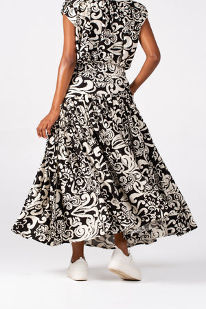 Colleen Eitzen Black/Cream Print Rayon Cat Skirt