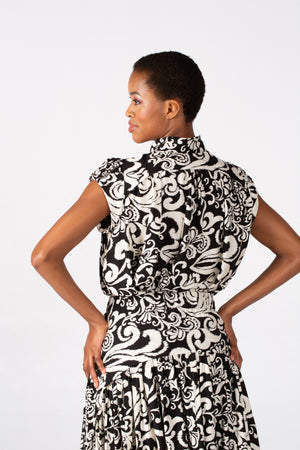 Colleen Eitzen Black/Cream Print Rayon Cat Top