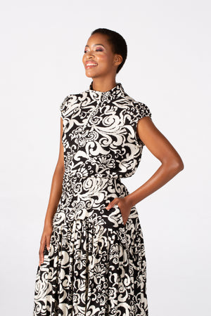 Colleen Eitzen Black/Cream Print Rayon Cat Top