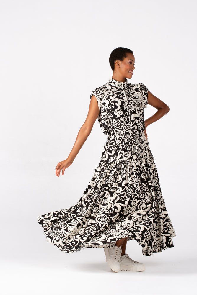 Colleen Eitzen Black/Cream Print Rayon Cat Skirt