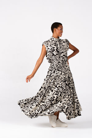 Colleen Eitzen Black/Cream Print Rayon Cat Skirt