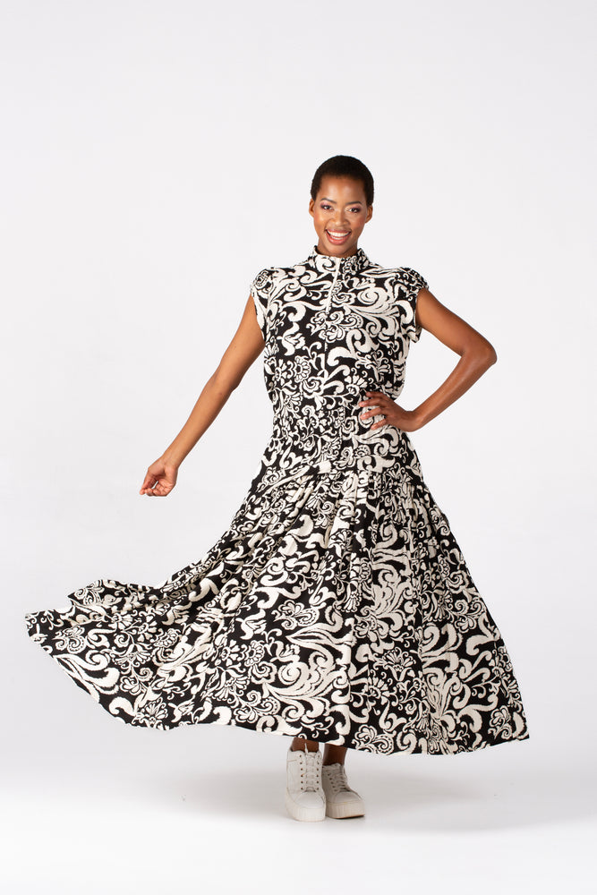 Colleen Eitzen Black/Cream Print Rayon Cat Skirt