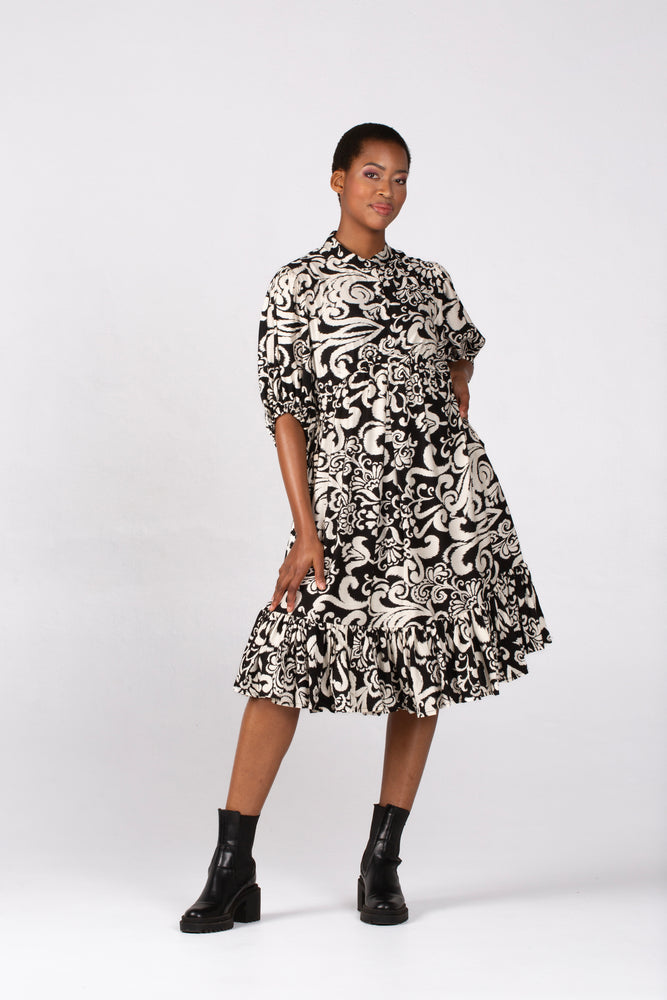 Colleen Eitzen Black/Cream Rayon Print Tori Dress