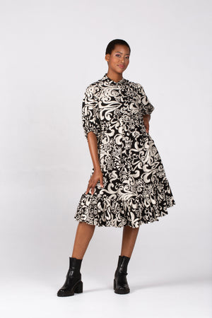 Colleen Eitzen Black/Cream Rayon Print Tori Dress