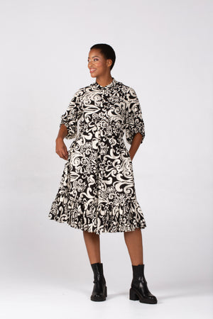 Colleen Eitzen Black/Cream Rayon Print Tori Dress