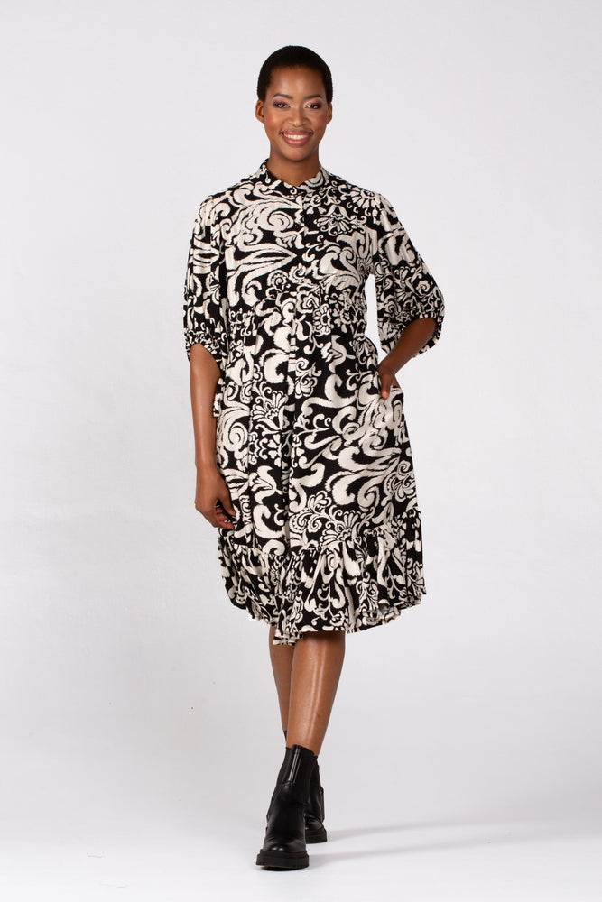 Colleen Eitzen Black/Cream Rayon Print Tori Dress