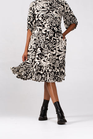 Colleen Eitzen Black/Cream Rayon Print Tori Dress