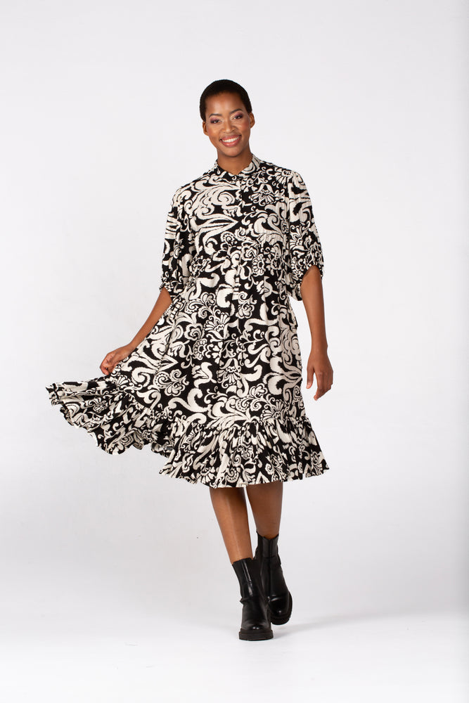 Colleen Eitzen Black/Cream Rayon Print Tori Dress