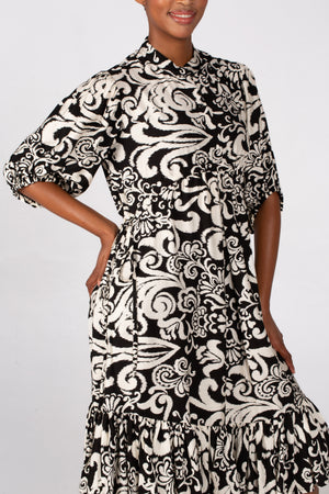 Colleen Eitzen Black/Cream Rayon Print Tori Dress