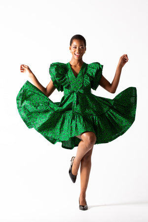 Frida Green/Black Lea Dress