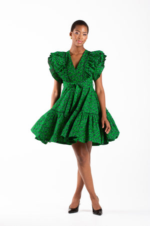 Frida Green/Black Lea Dress