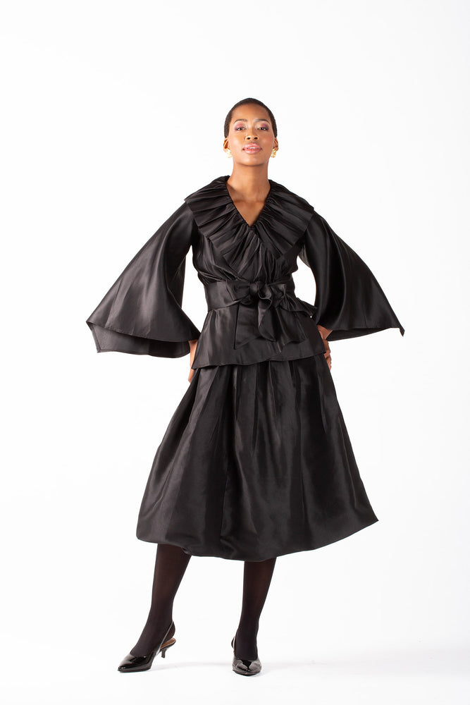Frida Black Frilled Collar Crossover Top