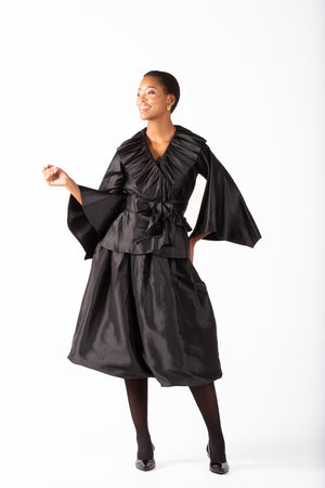 Frida Black Frilled Collar Crossover Top