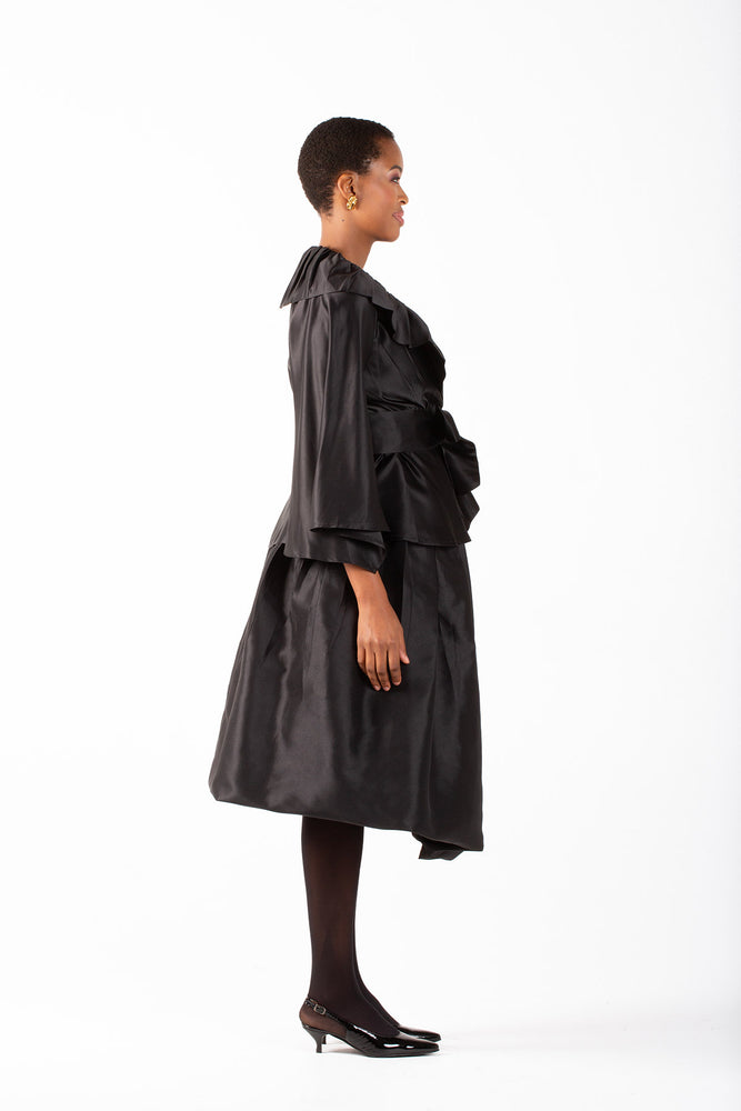 Frida Black Frilled Collar Crossover Top