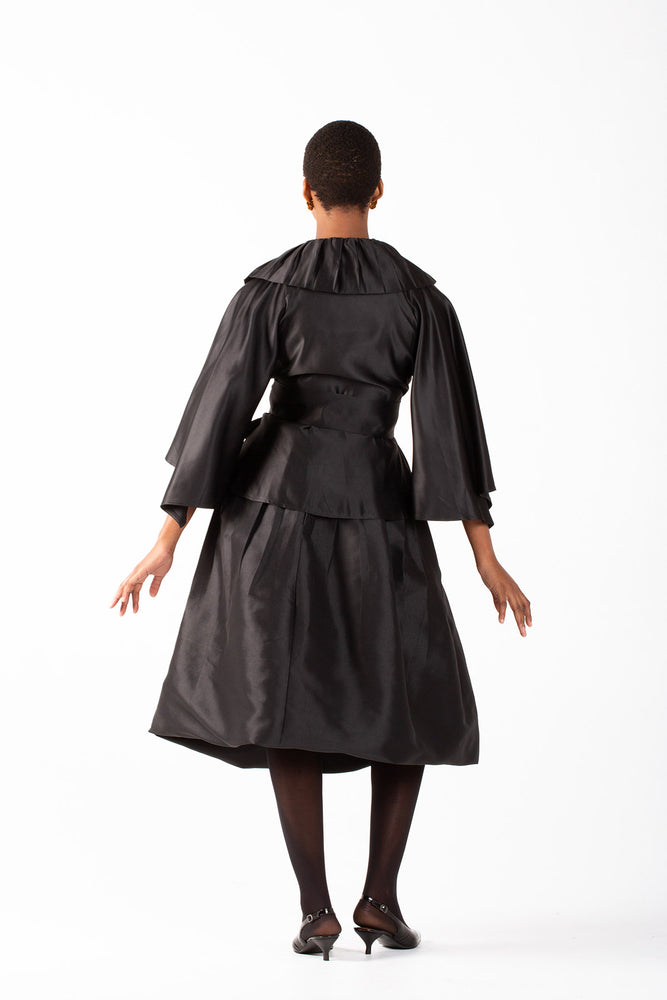Frida Black Frilled Collar Crossover Top
