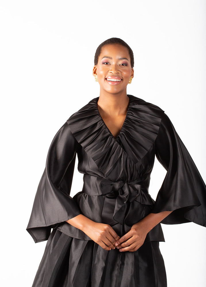 Frida Black Frilled Collar Crossover Top