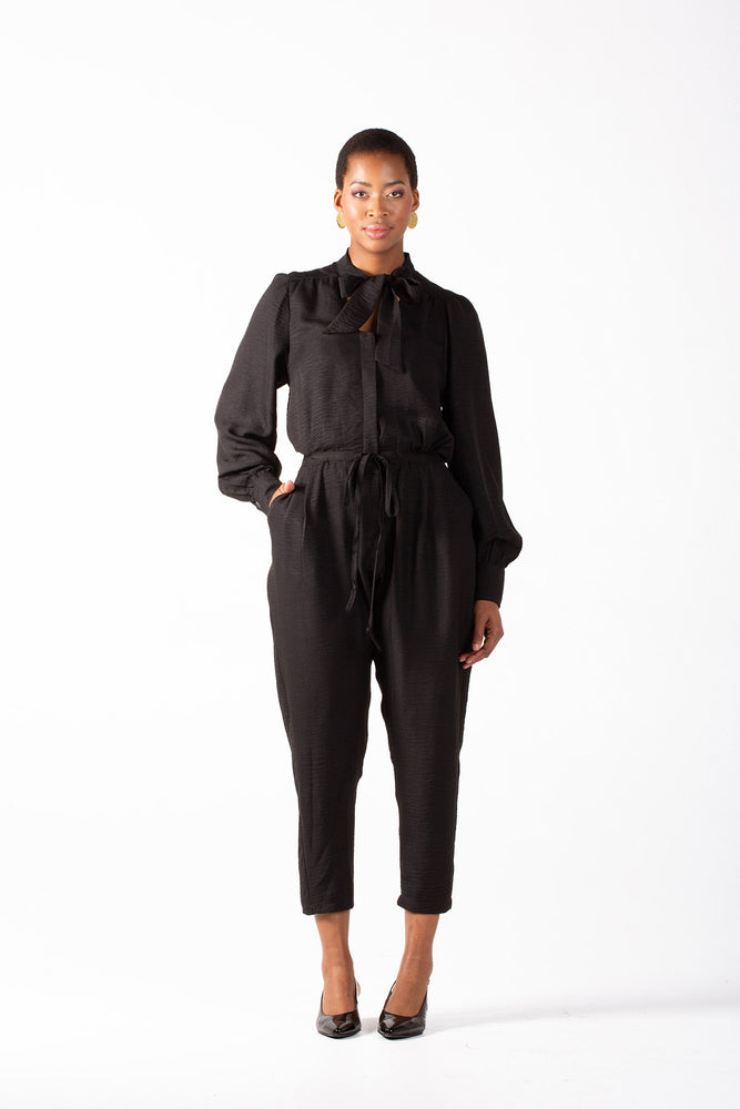 Frida Black Long Sleeved Jumpsuit