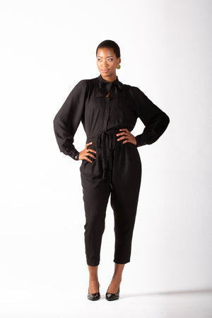 Frida Black Long Sleeved Jumpsuit
