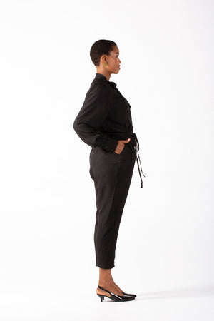 Frida Black Long Sleeved Jumpsuit