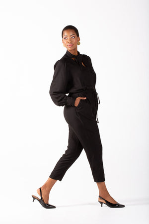 Frida Black Long Sleeved Jumpsuit