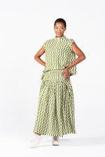 Colleen Chartreuse/Cream Print Cat Skirt