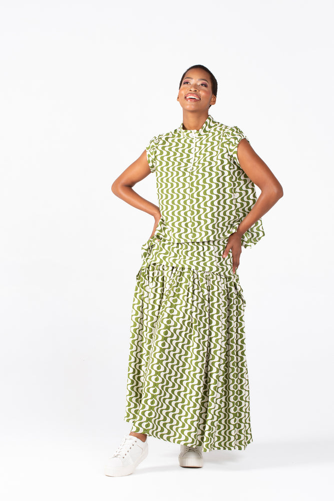 Colleen Eitzen Chartreuse/Cream Print Cat Top
