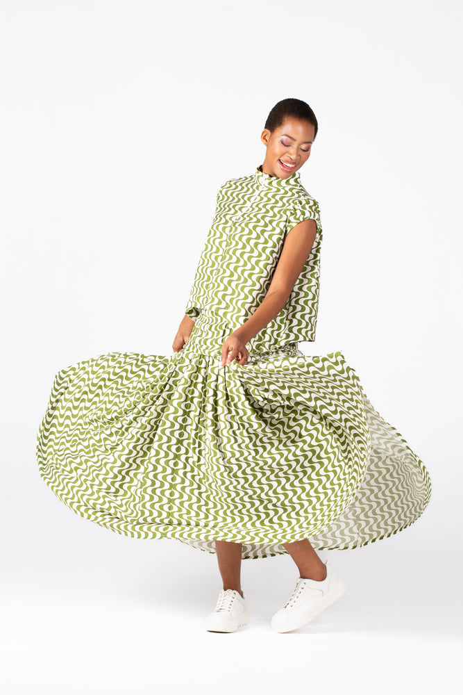 Colleen Eitzen Chartreuse/Cream Print Cat Top