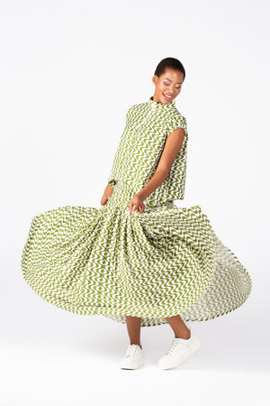 Colleen Eitzen Chartreuse/Cream Print Cat Top