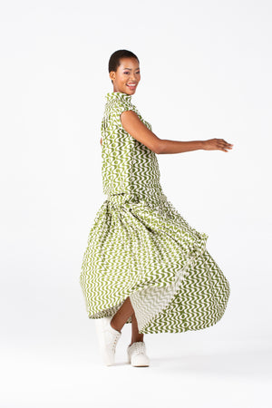 Colleen Eitzen Chartreuse/Cream Print Cat Top