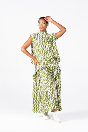 Colleen Chartreuse/Cream Print Cat Skirt