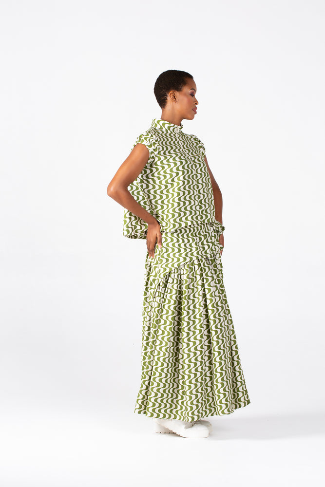 Colleen Eitzen Chartreuse/Cream Print Cat Top