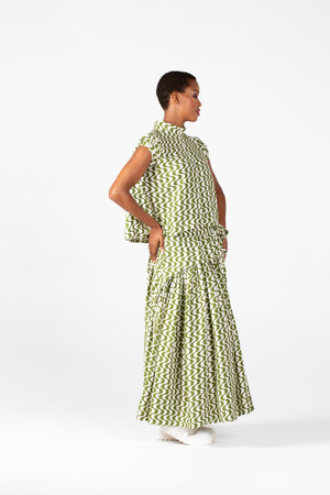 Colleen Eitzen Chartreuse/Cream Print Cat Top
