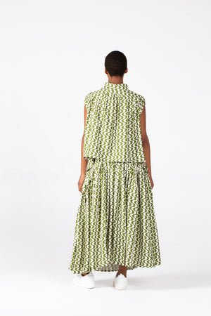 Colleen Chartreuse/Cream Print Cat Skirt