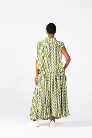 Colleen Eitzen Chartreuse/Cream Print Cat Top